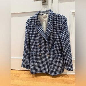H&M White Blue Houndstooth patterned textured-weave blazer Size Medium